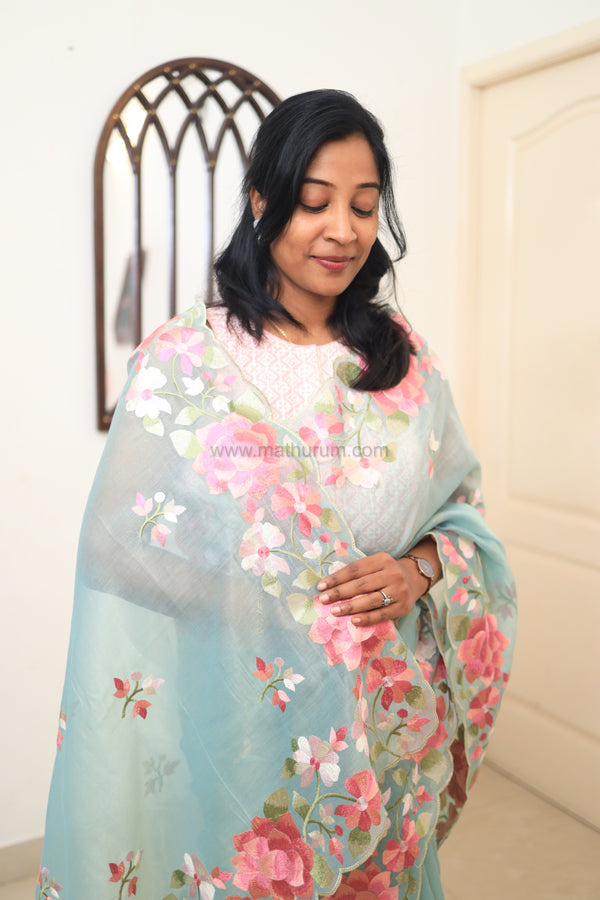 Carol- Ice Blue Embroidery Saree