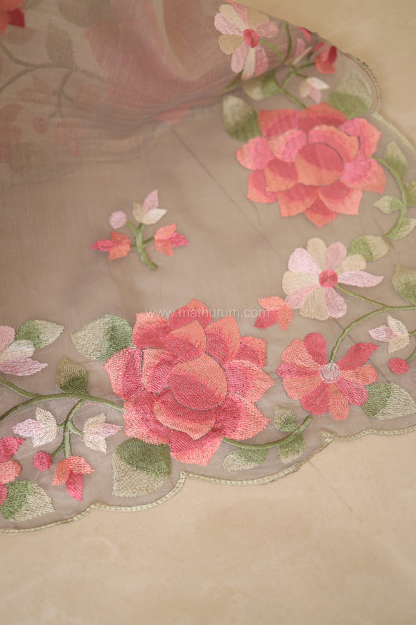 Carol- Pastel Grey Embroidery Saree