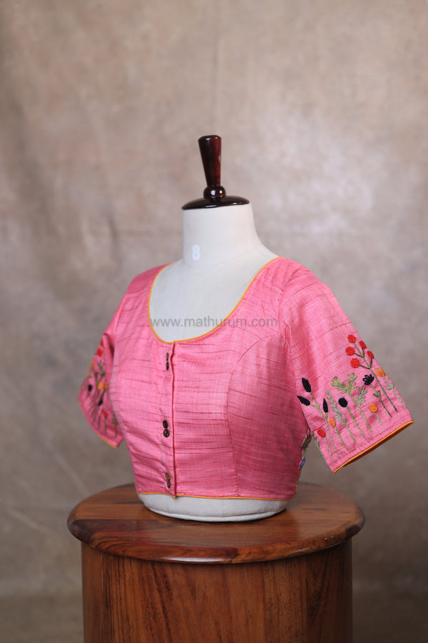 Orchids- Pink Embroidery Blouse (Elbow Sleeve)