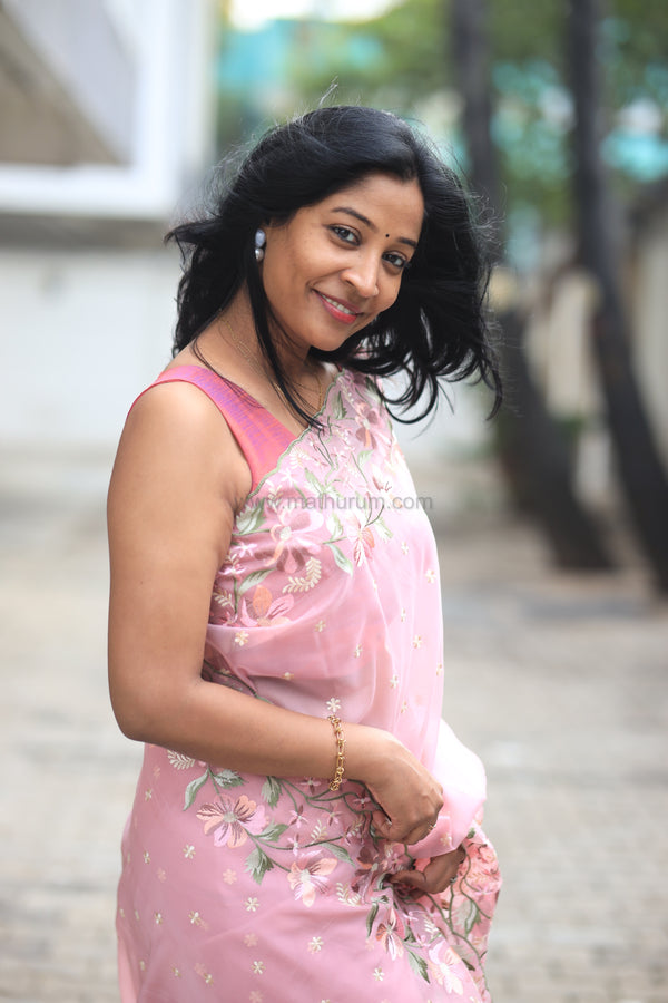 Pearl-Pastel Pink Embroidery Saree
