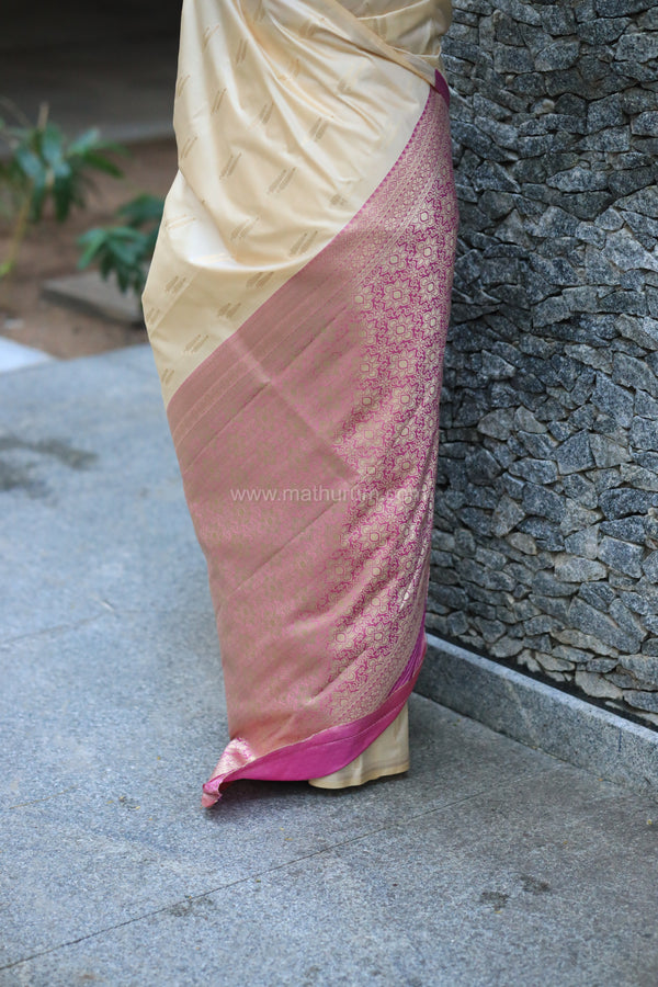 Vriksha- Cream Semi Soft Silk Saree