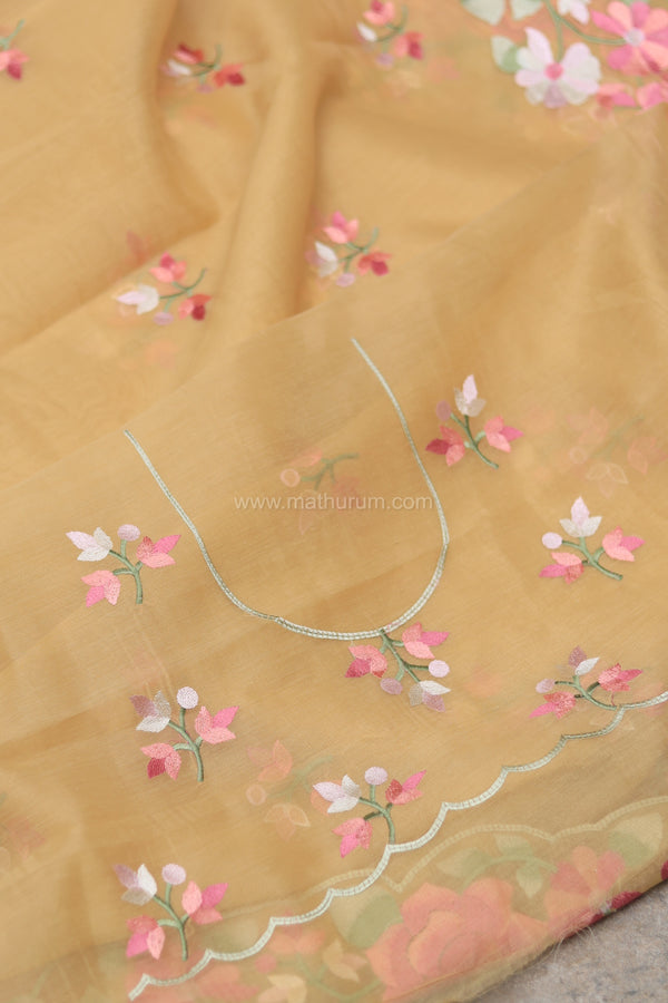 Carol- Butter Yellow Embroidery Saree