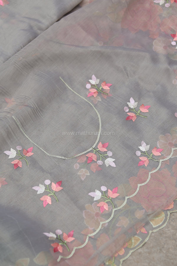 Carol- Pastel Grey Embroidery Saree