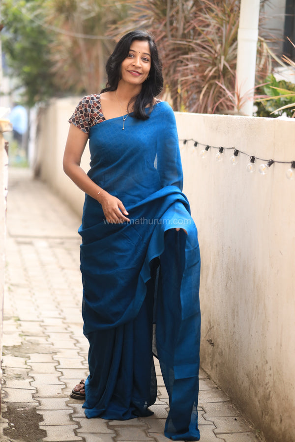 Nira Jute Silk Plain Sarees - Blue
