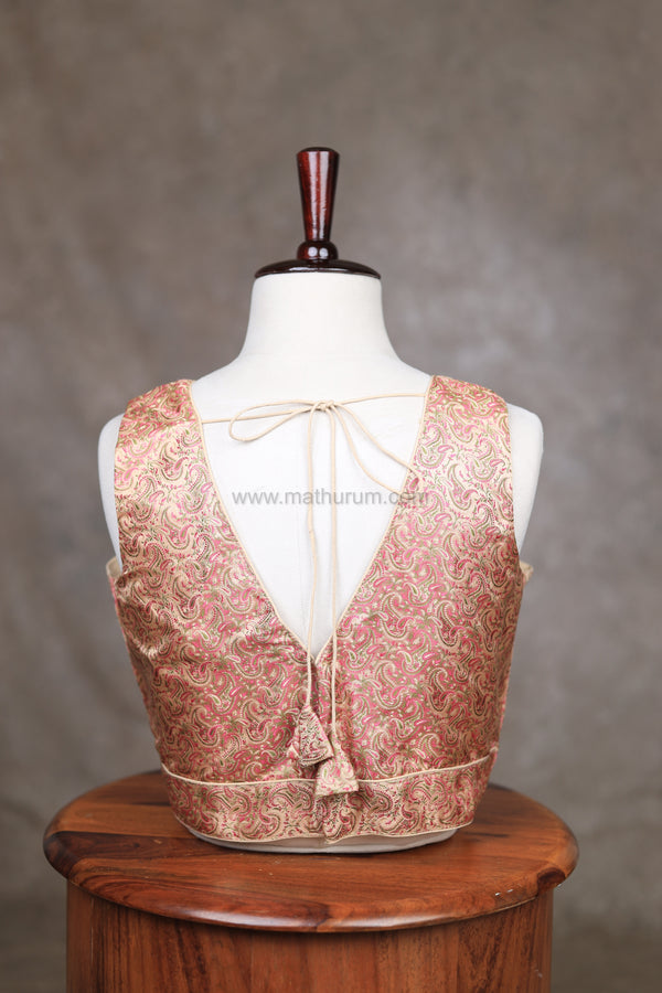 Vaidhegi- Beige/Pink Blouse (Attachable Sleeves)