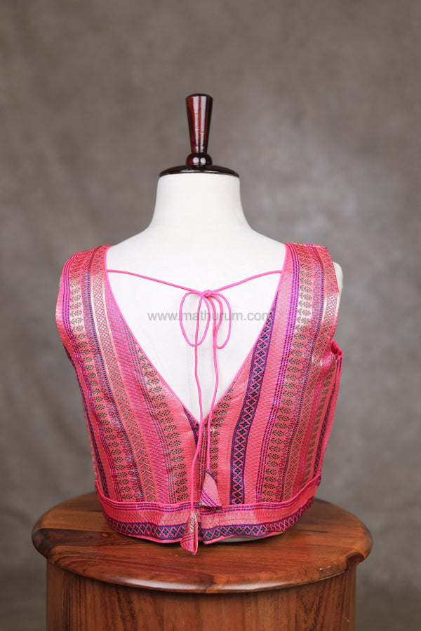 Tharigai- Pink Blouse (Attachable Sleeves)
