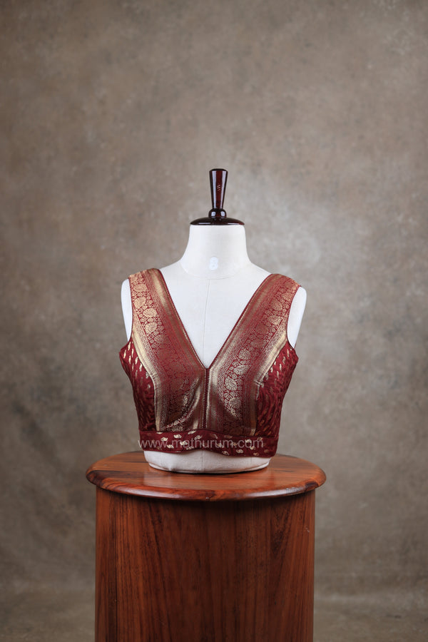 Kundhavai - Dark Maroon Blouse (Attachable Sleeves)
