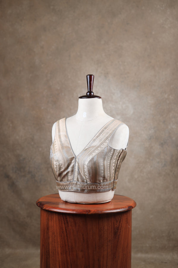 Megalai- Pastel Grey Blouse (Attachable Sleeves)