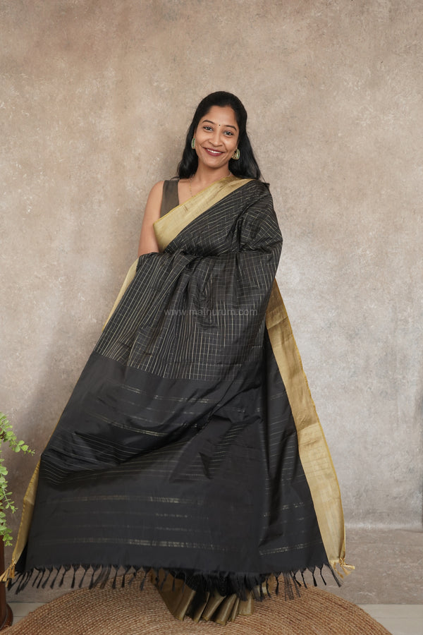 Maya Semi-Silk Gold Checks Saree