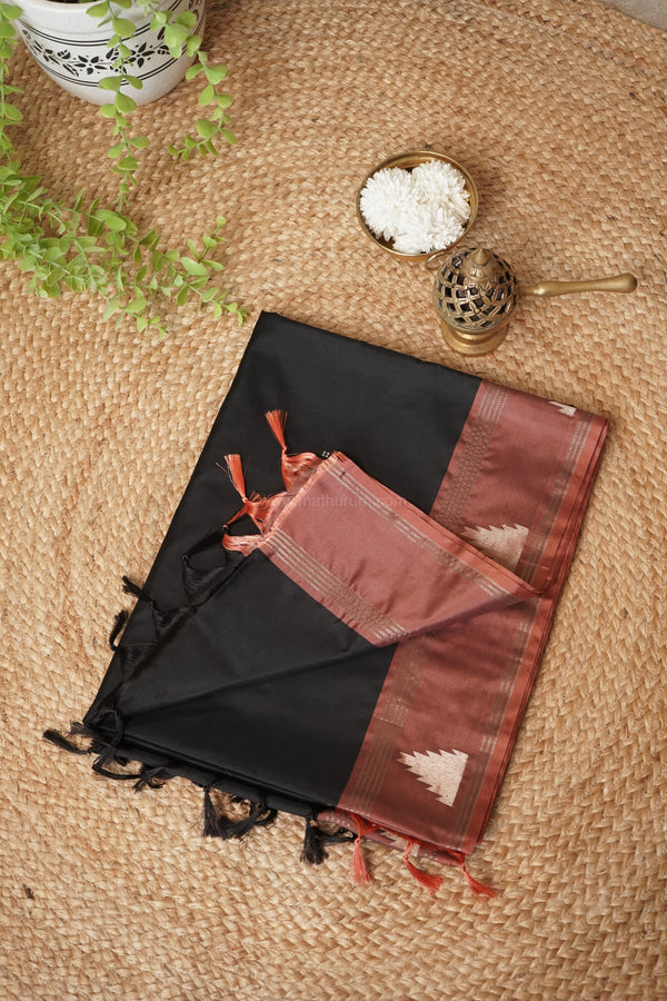 Maya Semi-Silk Plain Temple Border Saree