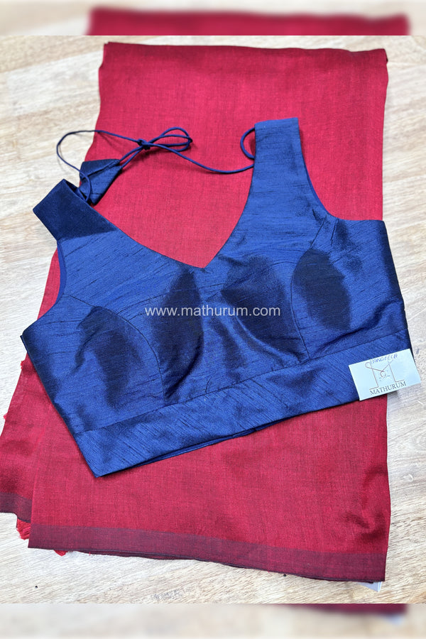 Kaarigai- Modal Cotton Maroon/Dark Blue Saree