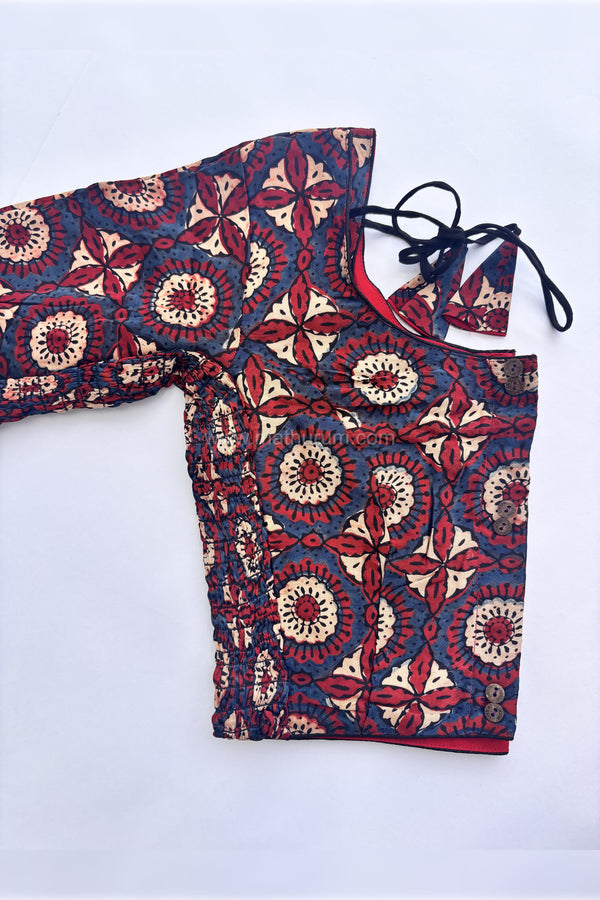 Ziva- Blue/Maroon Strechable Blouse