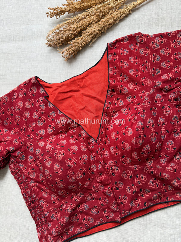 Daily Flex- Maroon Small Floral Strechable Blouse