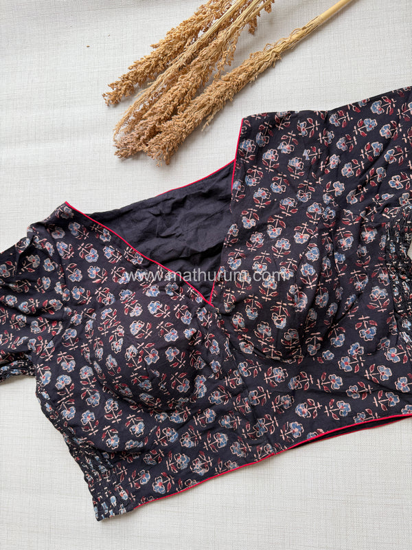Daily Flex- Black Big Floral Strechable Blouse