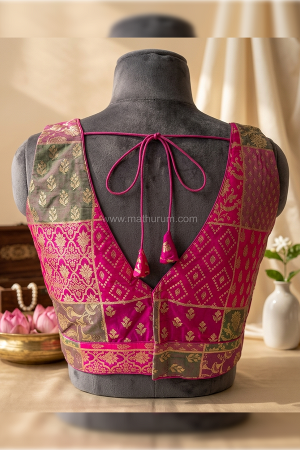 Meenakari- Multicolour Pink Blouse (Attachable Sleeves)