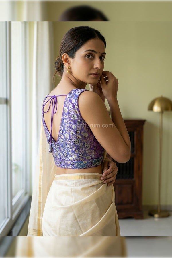 Madhuri - Violet Blouse (Attachable Sleeves)