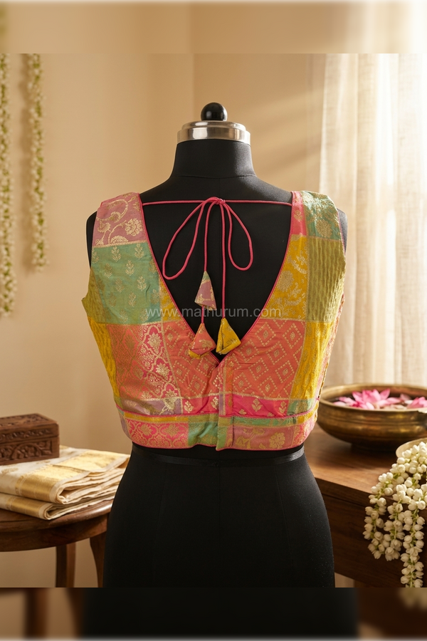 Meenakari- Multicolour Pastel Blouse (Attachable Sleeves)