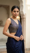 Tanira- Navy Blue Blouse (Attachable Sleeves)