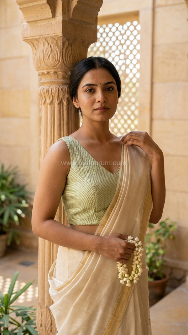 Tanira- Pastel Green Blouse (Attachable Sleeves)