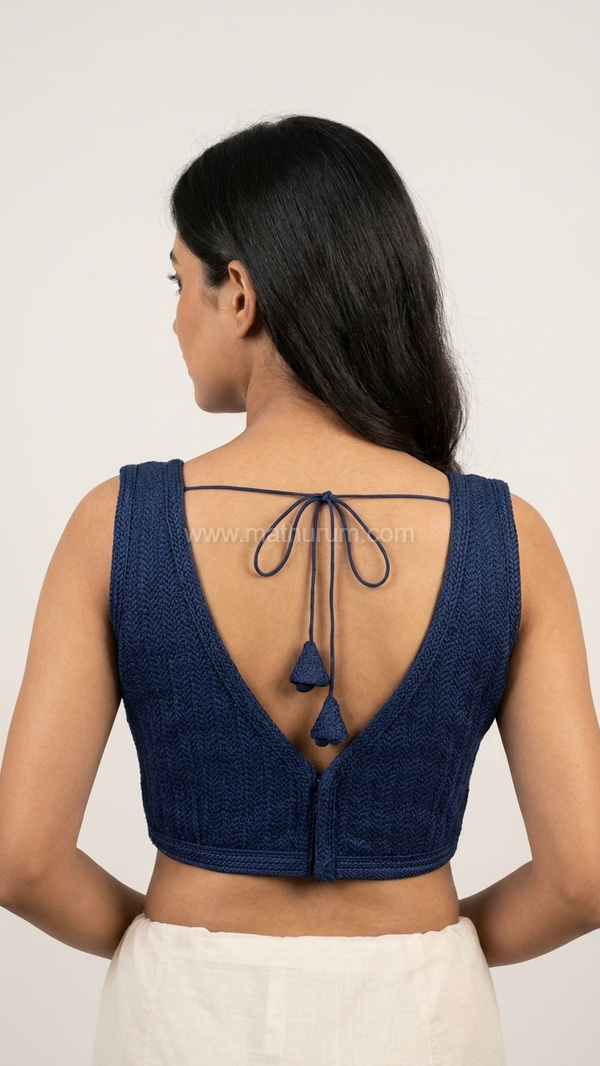 Knotty- Navy Blue Blouse (Attachable Sleeves)