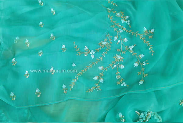 Sea Salt Aqua Teal Blue - DESIGNER SAREE