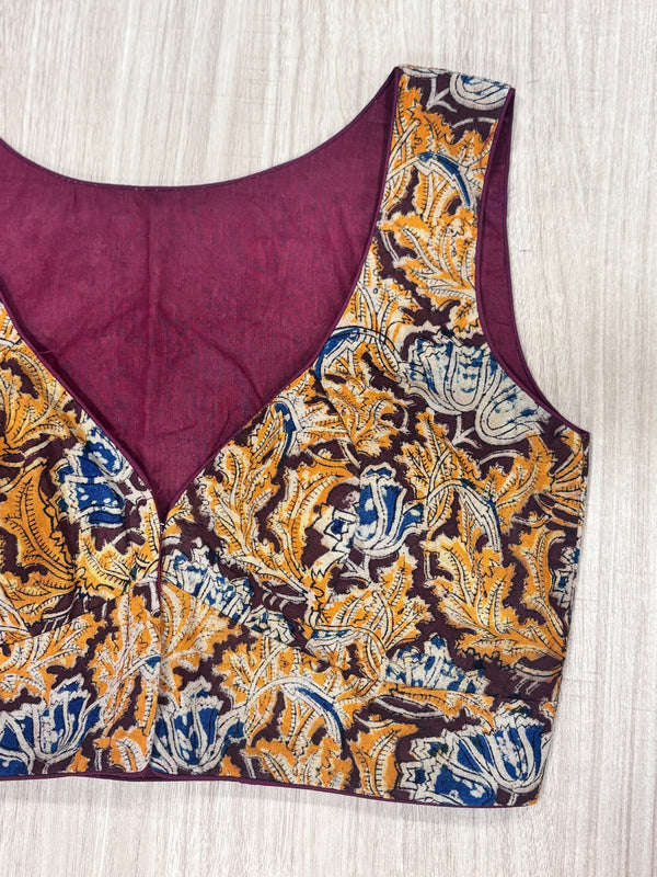 Hemanika- Maroon /Mustard Blouse (Sleeveless)