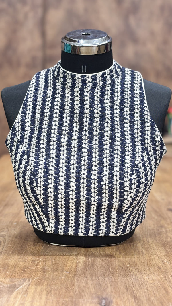 Boho Knot- Navy Blue & White Blouse