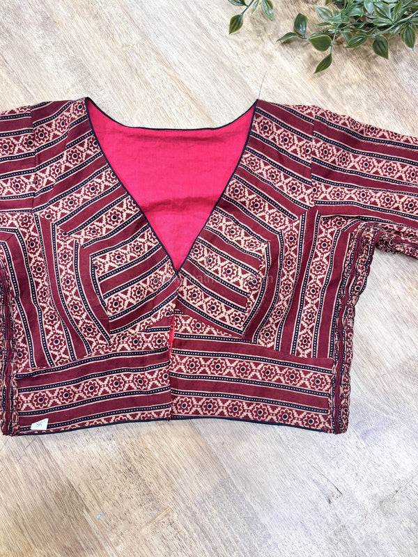 Daily Flex- Maroon Floral Stripes Strechable Blouse