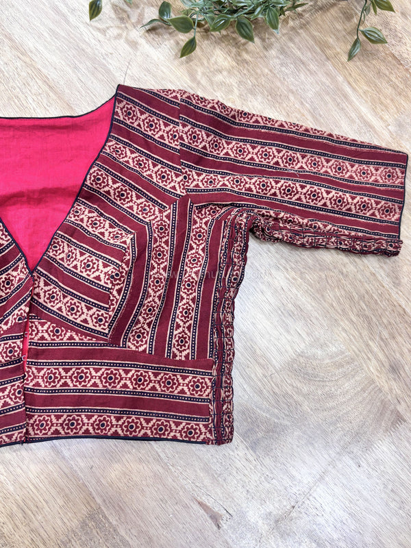 Daily Flex- Maroon Floral Stripes Strechable Blouse