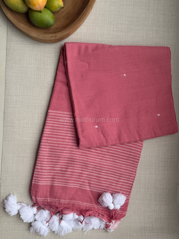 Venba - Pink/White Cotton Saree