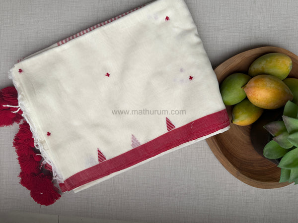 Venba - White/Red Cotton Saree