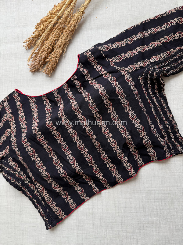 Daily Flex- Black Floral Stripes Strechable Blouse