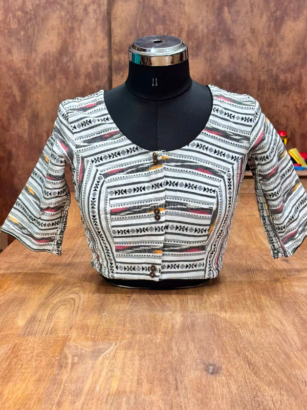 Ikkat Flexi - White Strechable Blouse
