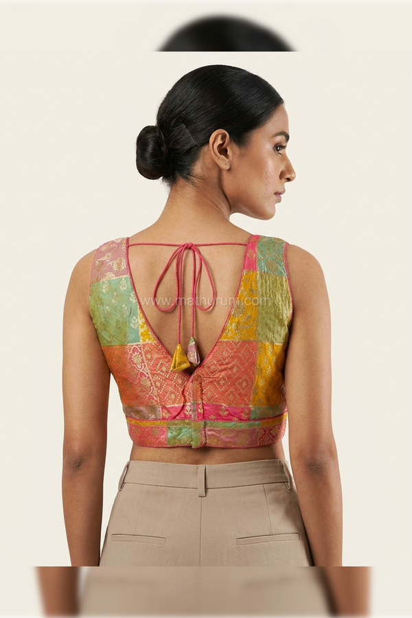 Meenakari- Multicolour Pastel Blouse (Attachable Sleeves)