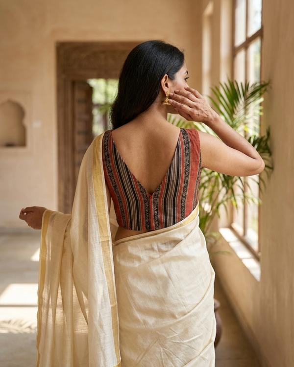 The Thari Edit- Rust Blouse (Attachable Sleeves)