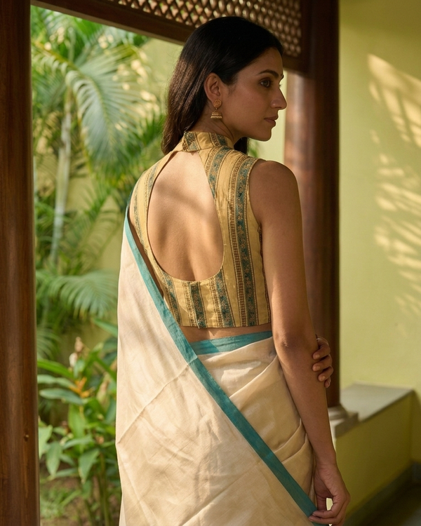 The Thari Edit- Mustard Blouse (Attachable Sleeves)