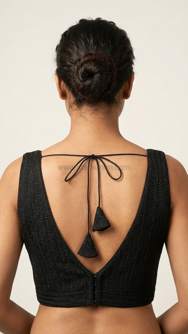 Knotty- Black Blouse (Attachable Sleeves)