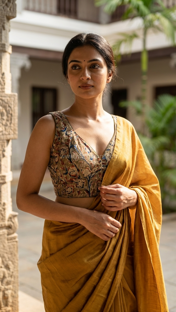 Hemanika- Mehendi Green Blouse (Attachable Sleeves)