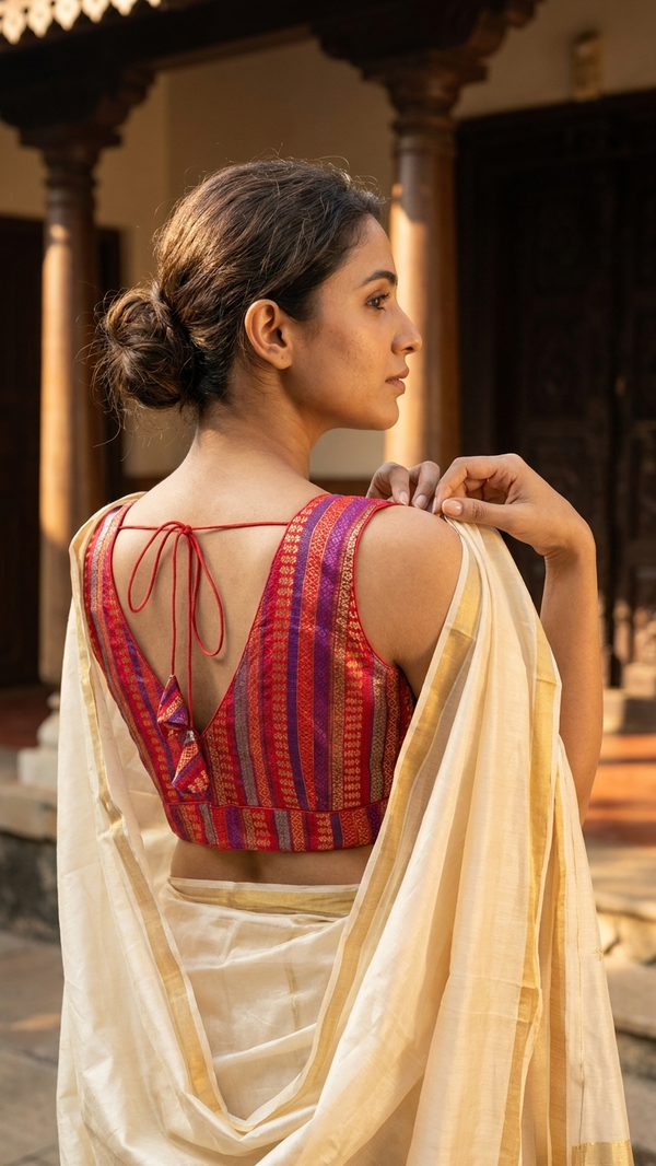 Tharigai- Red Blouse (Attachable Sleeves)